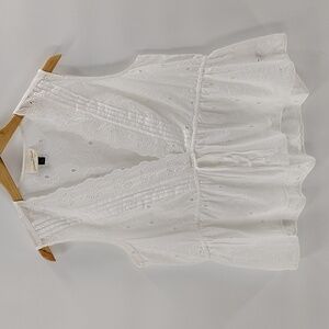 Universal Thread Blouse Size XL white Eyelet Peplum Style Tie Waist Sleeveless